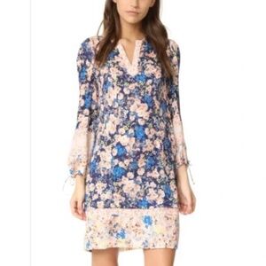 Rebecca Taylor Gigi Silk Floral Dress Pink Blue Women’s Size 2 *No tie cuffs*